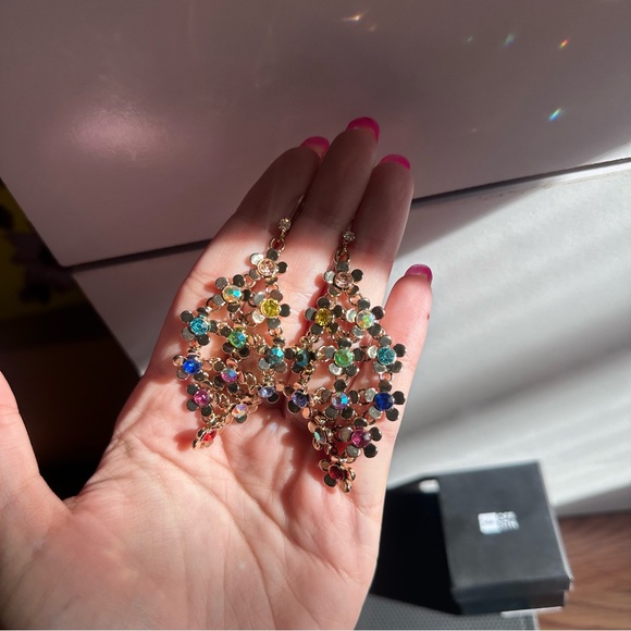 Saks of Fifth Gold Colorful Floral Teardrop Earrings - Picture 3 of 11